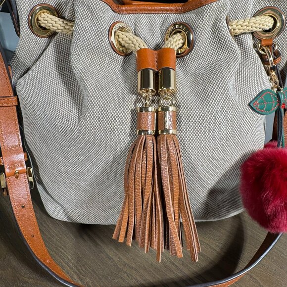Michael Kors Marina Canvas Drawstring Bucket Bag - Rope & Tassel Detail - Picture 2 of 14